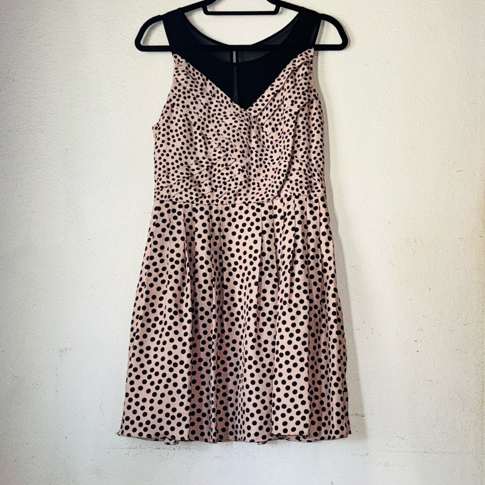 LC Lauren Conrad Blush/ Black Sleeveless Polkadot Dress